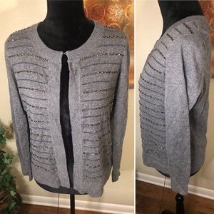 Talbots Beaded Grey Lambswool Cardigan Small